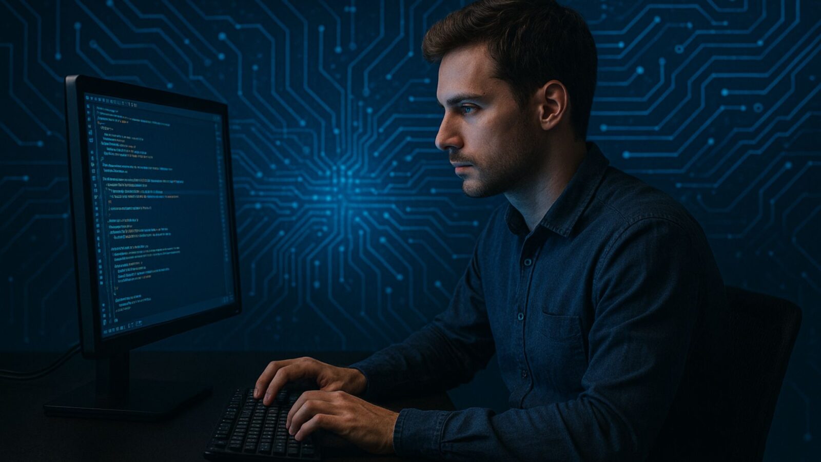 Homem programador no computador