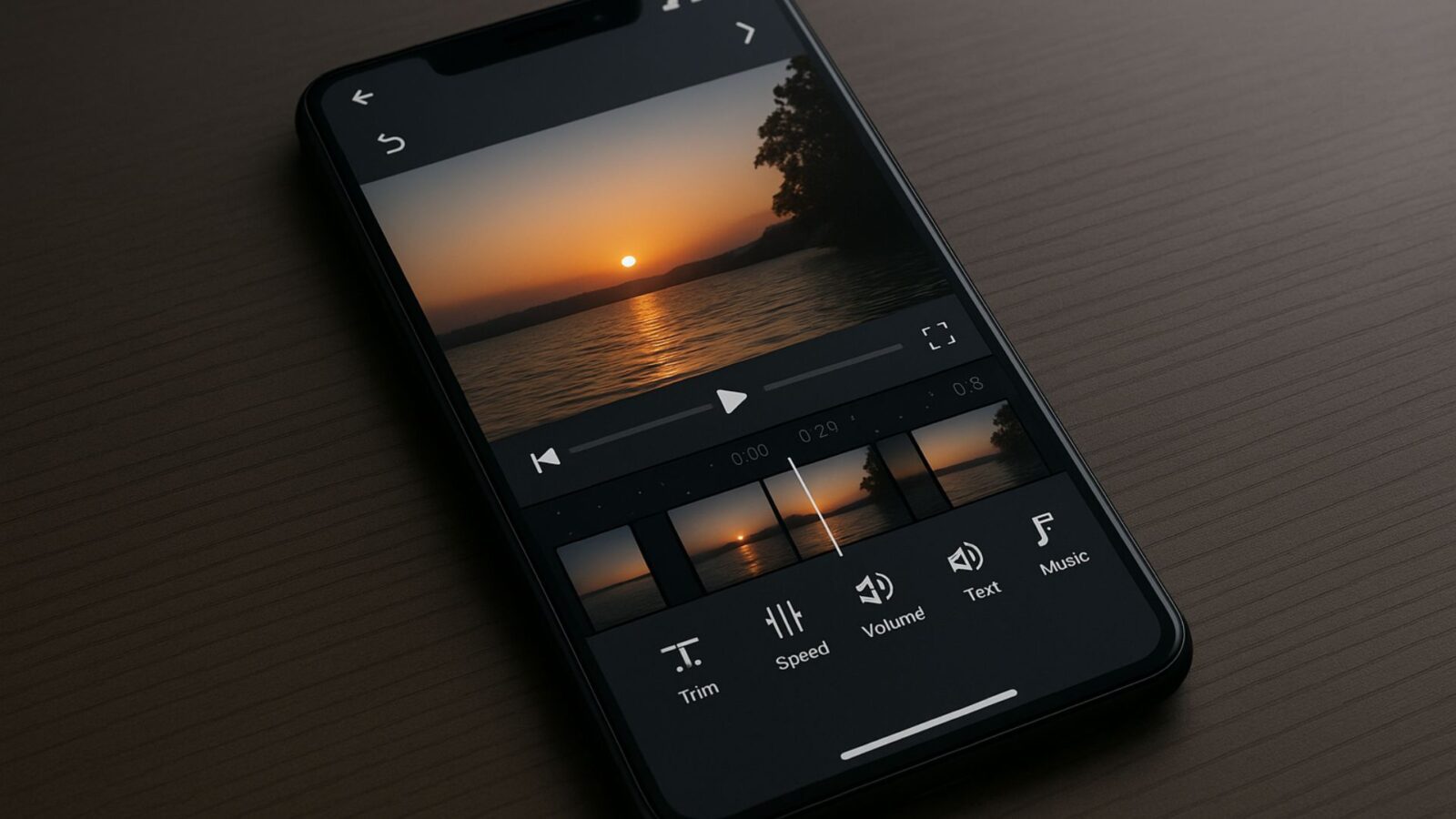 Celular com um app de vídeo realizando uma edição