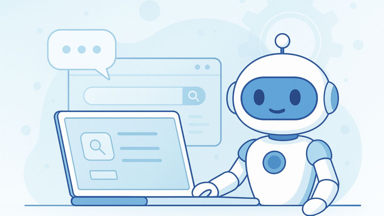 Robô em desenho em frente ao computador