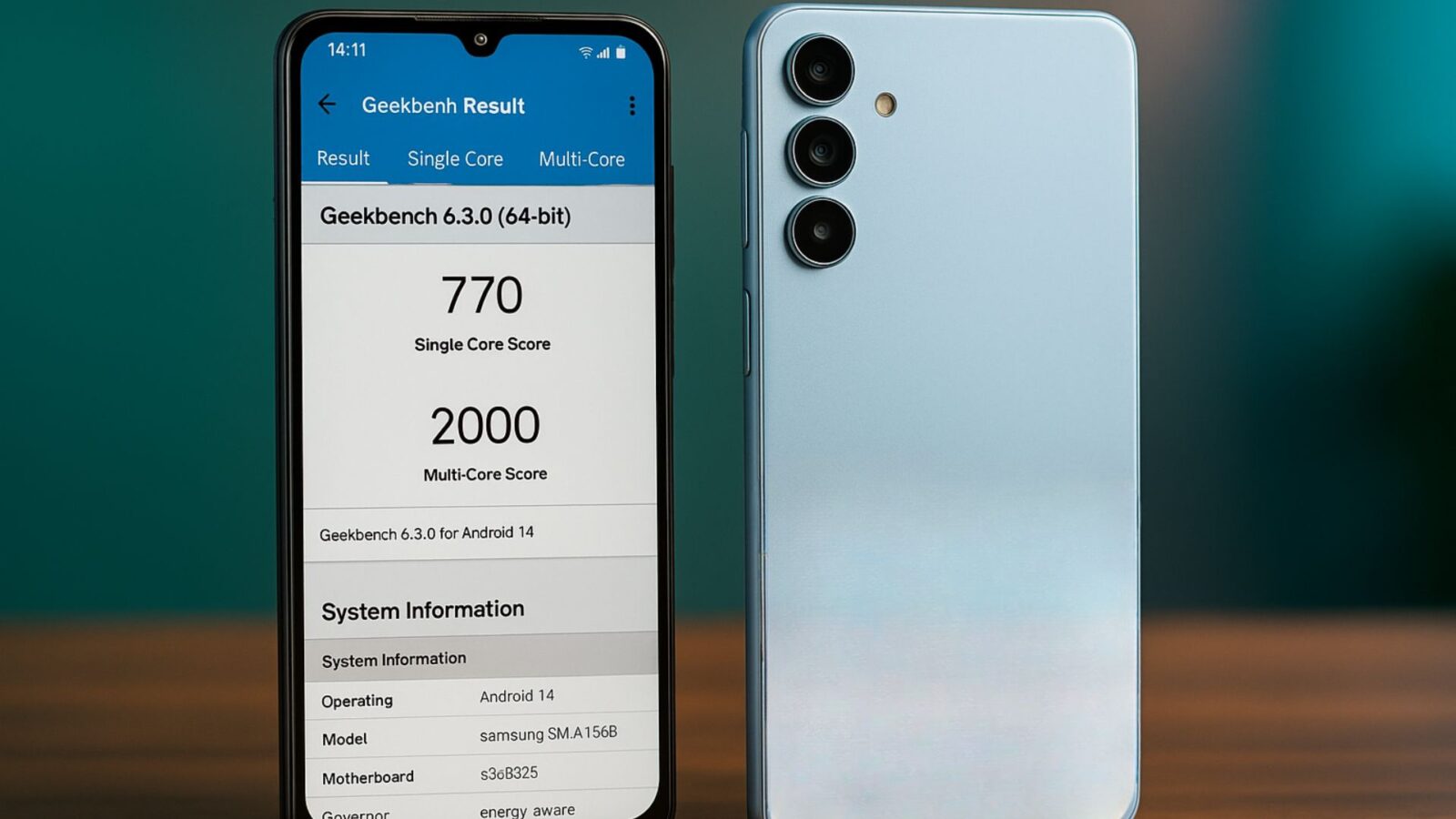 Galaxy F17 e M17 em cima da mesa com uma informação em inglês, ilustrativa para o tema do artigo.